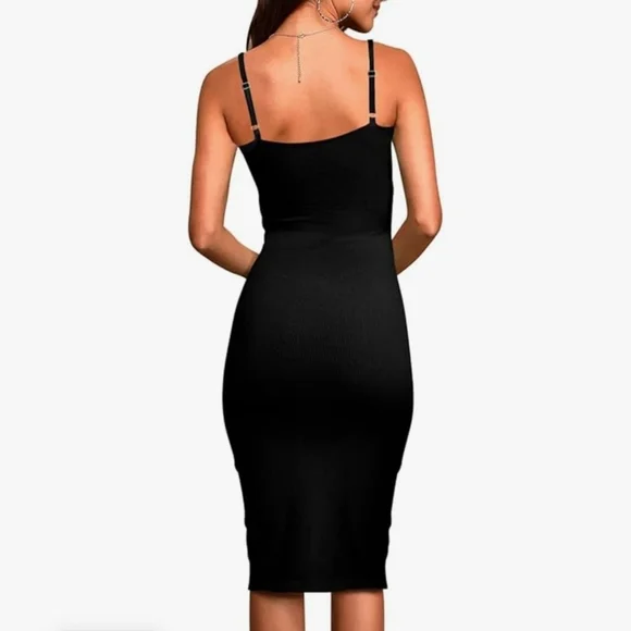 Black Bodycon Midi Dress with Cutout and Slit​​ - Picture 6 of 13